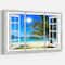 Designart - Window Open to Beach with Palm - Extra Large Seashore Canvas Art